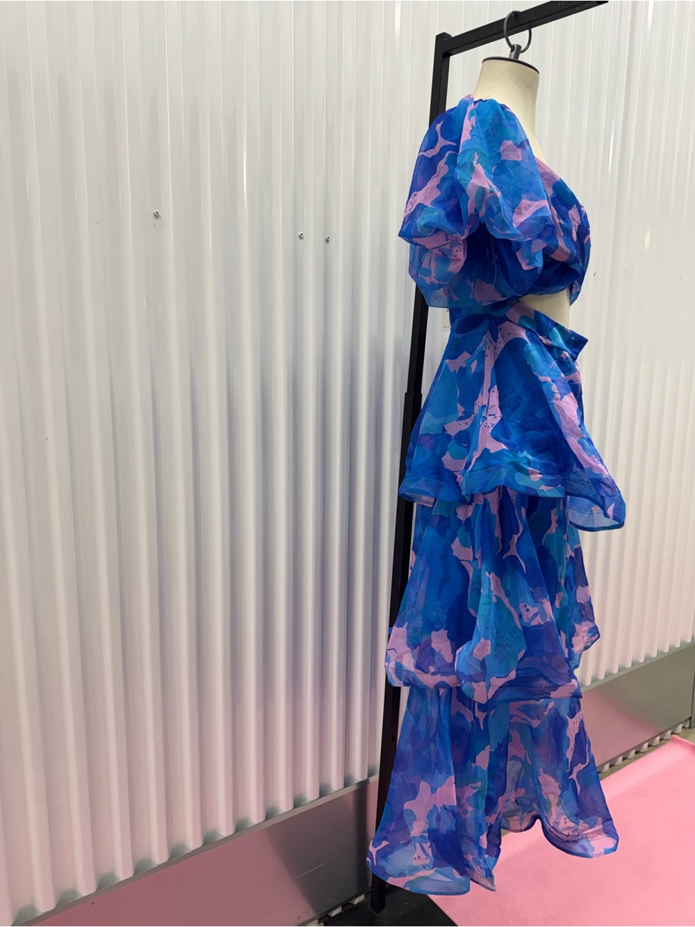 NWT Hello Molly Blue & Pink Organza Cutout Tiered Midi Dress | US 8 - Picture 9 of 16